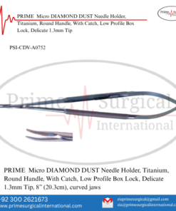 PRIME  Micro DIAMOND DUST Needle Holder, Titanium, Round Handle, With Catch, Low Profile Box Lock, Delicate 1.3mm Tip