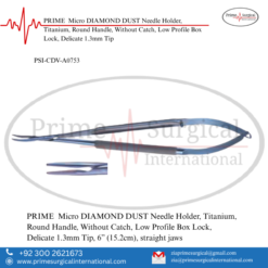 PRIME  Micro DIAMOND DUST Needle Holder, Titanium, Round Handle, Without Catch, Low Profile Box Lock, Delicate 1.3mm Tip