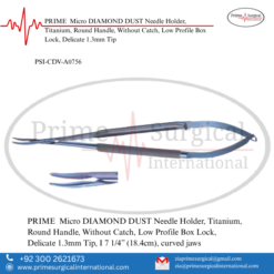 PRIME  Micro DIAMOND DUST Needle Holder, Titanium, Round Handle, Without Catch, Low Profile Box Lock, Delicate 1.3mm Tip