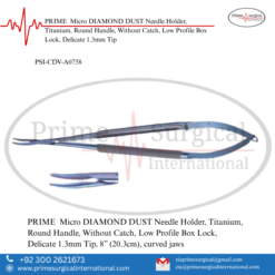 PRIME  Micro DIAMOND DUST Needle Holder, Titanium, Round Handle, Without Catch, Low Profile Box Lock, Delicate 1.3mm Tip
