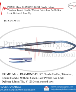 PRIME  Micro DIAMOND DUST Needle Holder, Titanium, Round Handle, Without Catch, Low Profile Box Lock, Delicate 1.3mm Tip
