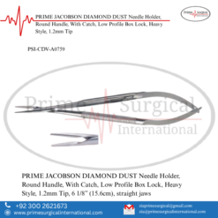 PRIME JACOBSON DIAMOND DUST Needle Holder, Round Handle, With Catch, Low Profile Box Lock, Heavy Style, 1.2mm Tip