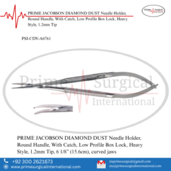 PRIME JACOBSON DIAMOND DUST Needle Holder, Round Handle, With Catch, Low Profile Box Lock, Heavy Style, 1.2mm Tip