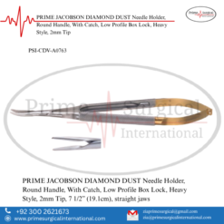 PRIME JACOBSON DIAMOND DUST Needle Holder, Round Handle, With Catch, Low Profile Box Lock, Heavy Style, 2mm Tip
