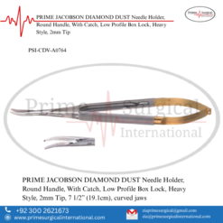 PRIME JACOBSON DIAMOND DUST Needle Holder, Round Handle, With Catch, Low Profile Box Lock, Heavy Style, 2mm Tip