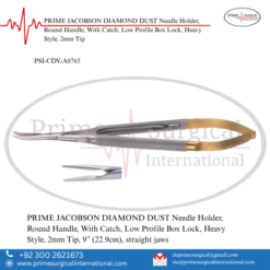 PRIME JACOBSON DIAMOND DUST Needle Holder, Round Handle, With Catch, Low Profile Box Lock, Heavy Style, 2mm Tip