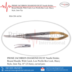 PRIME JACOBSON DIAMOND DUST Needle Holder, Round Handle, With Catch, Low Profile Box Lock, Heavy Style, 2mm Tip