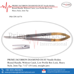 PRIME JACOBSON DIAMOND DUST Needle Holder, Round Handle, Without Catch, Low Profile Box Lock, Heavy Style, 2mm Tip