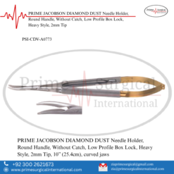 PRIME JACOBSON DIAMOND DUST Needle Holder, Round Handle, Without Catch, Low Profile Box Lock, Heavy Style, 2mm Tip