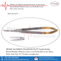 PRIME JACOBSON DIAMOND DUST Needle Holder, Round Handle, Without Catch, Low Profile Box Lock, Heavy Style, 2mm Tip