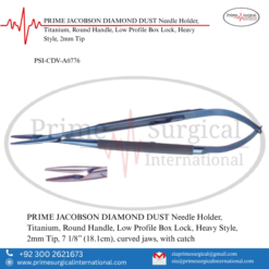 PRIME JACOBSON DIAMOND DUST Needle Holder, Titanium, Round Handle, Low Profile Box Lock, Heavy Style, 2mm Tip