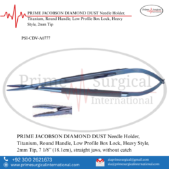 PRIME JACOBSON DIAMOND DUST Needle Holder, Titanium, Round Handle, Low Profile Box Lock, Heavy Style, 2mm Tip