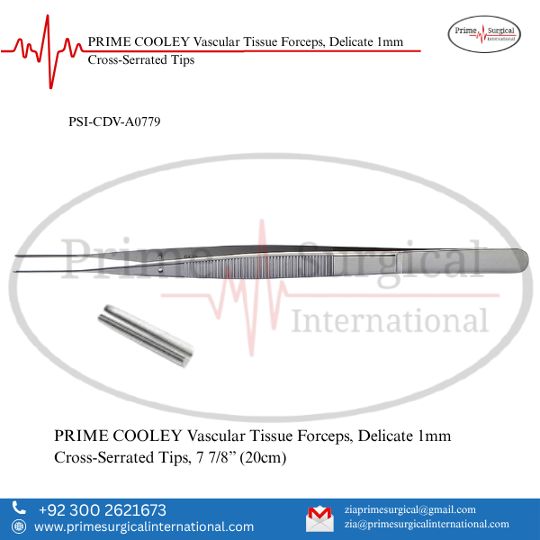 PRIME COOLEY Vascular Tissue Forceps, Delicate 1mm Cross-Serrated Tips