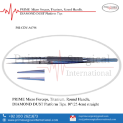 PRIME  Micro Forceps, Titanium, Round Handle, DIAMOND DUST Platform Tips