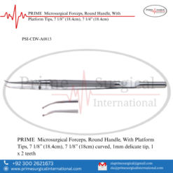 PRIME  Microsurgical Forceps, Round Handle, With Platform Tips, 7 1/8” (18.4cm), 7 1/4” (18.4cm)