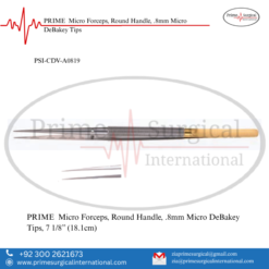 PRIME  Micro Forceps, Round Handle, .8mm Micro DeBakey Tips