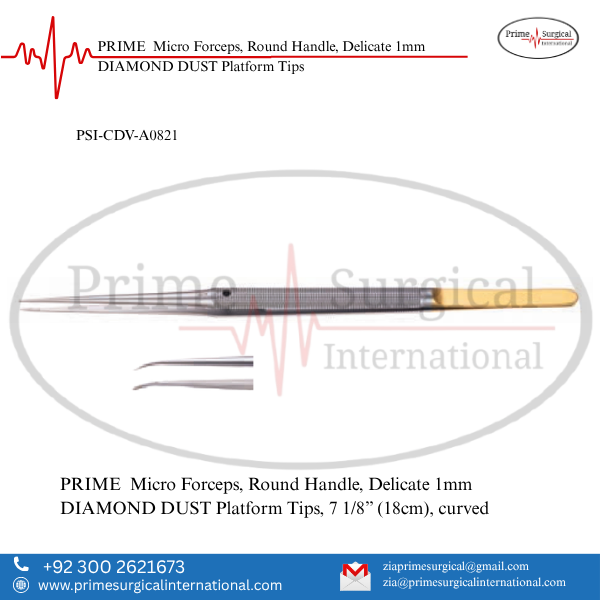 PRIME Micro Forceps, Round Handle, Delicate 1mm DIAMOND DUST Platform Tips