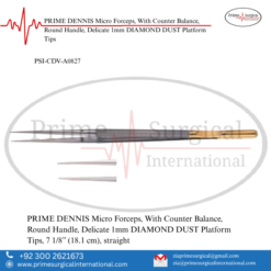 PRIME DENNIS Micro Forceps, With Counter Balance, Round Handle, Delicate 1mm DIAMOND DUST Platform Tips