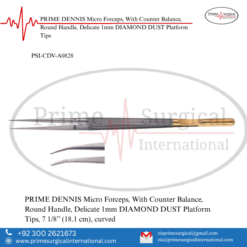 PRIME DENNIS Micro Forceps, With Counter Balance, Round Handle, Delicate 1mm DIAMOND DUST Platform Tips