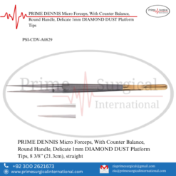 PRIME DENNIS Micro Forceps, With Counter Balance, Round Handle, Delicate 1mm DIAMOND DUST Platform Tips