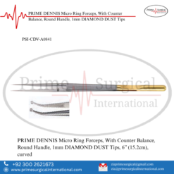 PRIME DENNIS Micro Ring Forceps, With Counter Balance, Round Handle, 1mm DIAMOND DUST Tips