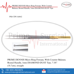 PRIME DENNIS Micro Ring Forceps, With Counter Balance, Round Handle, 1mm DIAMOND DUST Tips