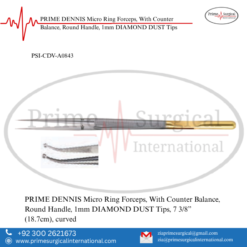 PRIME DENNIS Micro Ring Forceps, With Counter Balance, Round Handle, 1mm DIAMOND DUST Tips