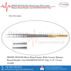 PRIME DENNIS Micro Ring Forceps, With Counter Balance, Round Handle, 1mm DIAMOND DUST Tips
