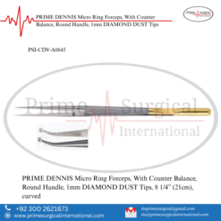 PRIME DENNIS Micro Ring Forceps, With Counter Balance, Round Handle, 1mm DIAMOND DUST Tips