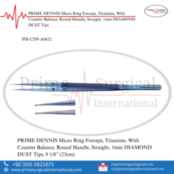 PRIME DENNIS Micro Ring Forceps, Titanium, With Counter Balance, Round Handle, Straight, 1mm DIAMOND DUST Tips