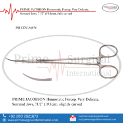 PRIME JACOBSON Hemostatic Forcep, Very Delicate, Serrated Jaws, 71/2” (19.1cm), fully curved