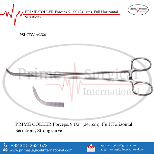 PRIME COLLER Forceps, 9 1/2” (24.1cm), Full Horizontal Serrations