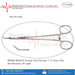 PRIME BAILEY Forceps, Very Fine Jaw, 7” (17.8cm), Full Jaw Serrations