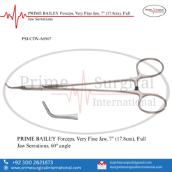 PRIME BAILEY Forceps, Very Fine Jaw, 7” (17.8cm), Full Jaw Serrations