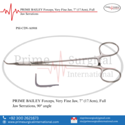 PRIME BAILEY Forceps, Very Fine Jaw, 7” (17.8cm), Full Jaw Serrations