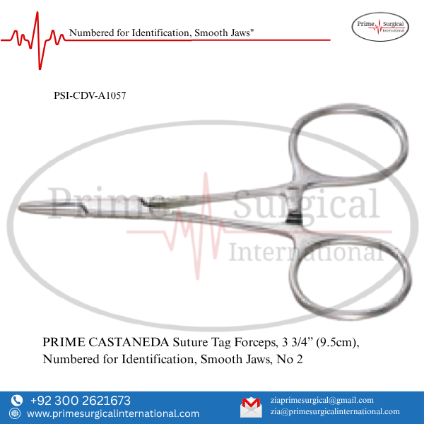 PRIME CASTANEDA Suture Tag Forceps, 3 3/4” (9.5cm),Numbered for Identification, Smooth Jaws