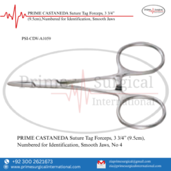 PRIME CASTANEDA Suture Tag Forceps, 3 3/4” (9.5cm),Numbered for Identification, Smooth Jaws