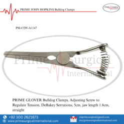 PRIME GLOVER Bulldog Clamps, Adjusting Screw to Regulate Tension, DeBakey Serrations
