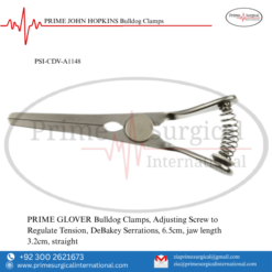 PRIME GLOVER Bulldog Clamps, Adjusting Screw to Regulate Tension, DeBakey Serrations