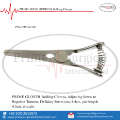 PRIME GLOVER Bulldog Clamps, Adjusting Screw to Regulate Tension, DeBakey Serrations