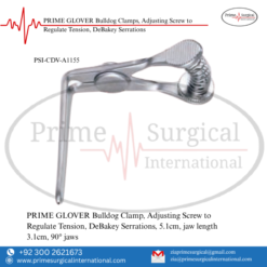 PRIME GLOVER Bulldog Clamp, Adjusting Screw to Regulate Tension, DeBakey Serrations