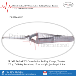 PRIME DeBAKEY Cross-Action Bulldog Clamps, Tension 2.7kg , DeBakey Serrations