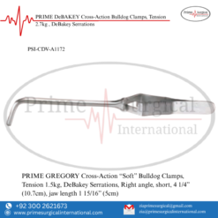 PRIME GREGORY Cross-Action “Soft” Bulldog Clamps, Tension 1.5kg, DeBakey Serrations