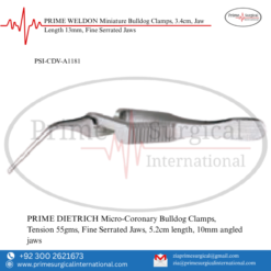 PRIME DIETRICH Micro-Coronary Bulldog Clamps, Tension 55gms, Fine Serrated Jaws