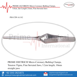 PRIME DIETRICH Micro-Coronary Bulldog Clamps, Tension 55gms, Fine Serrated Jaws