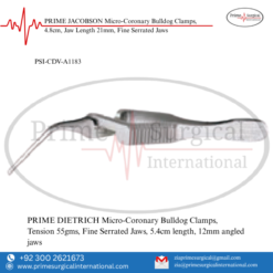 PRIME DIETRICH Micro-Coronary Bulldog Clamps, Tension 55gms, Fine Serrated Jaws