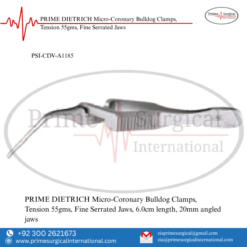 PRIME DIETRICH Micro-Coronary Bulldog Clamps, Tension 55gms, Fine Serrated Jaws