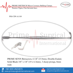 PRIME SENN Retractors, 6 1/4” (15.9cm), Double-Ended, Solid Blade 3/4” x 1/4” (19 x 6.3mm)