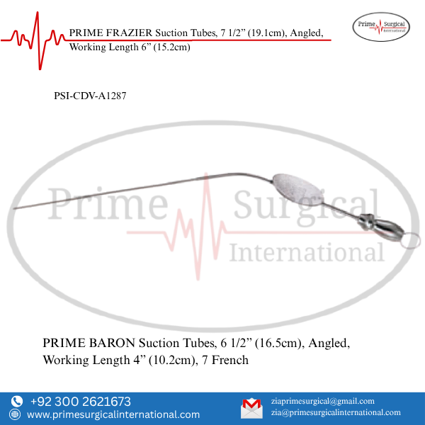 PRIME BARON Suction Tubes, 6 1/2” (16.5cm), Angled, Working Length 4” (10.2cm)