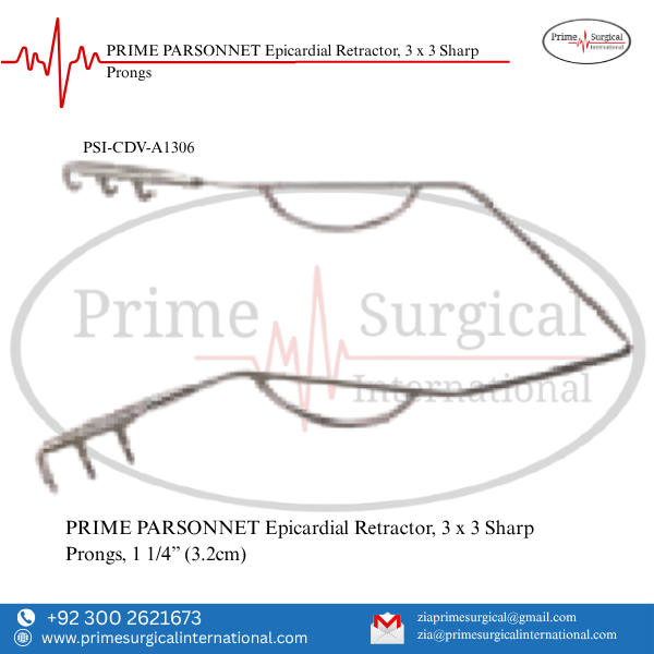 PRIME PARSONNET Epicardial Retractor, 3 x 3 Sharp Prongs